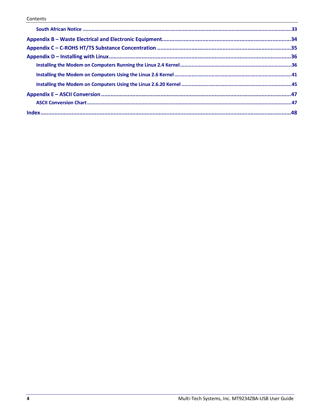 Multitech MT9234ZBA-USB manual South African Notice 