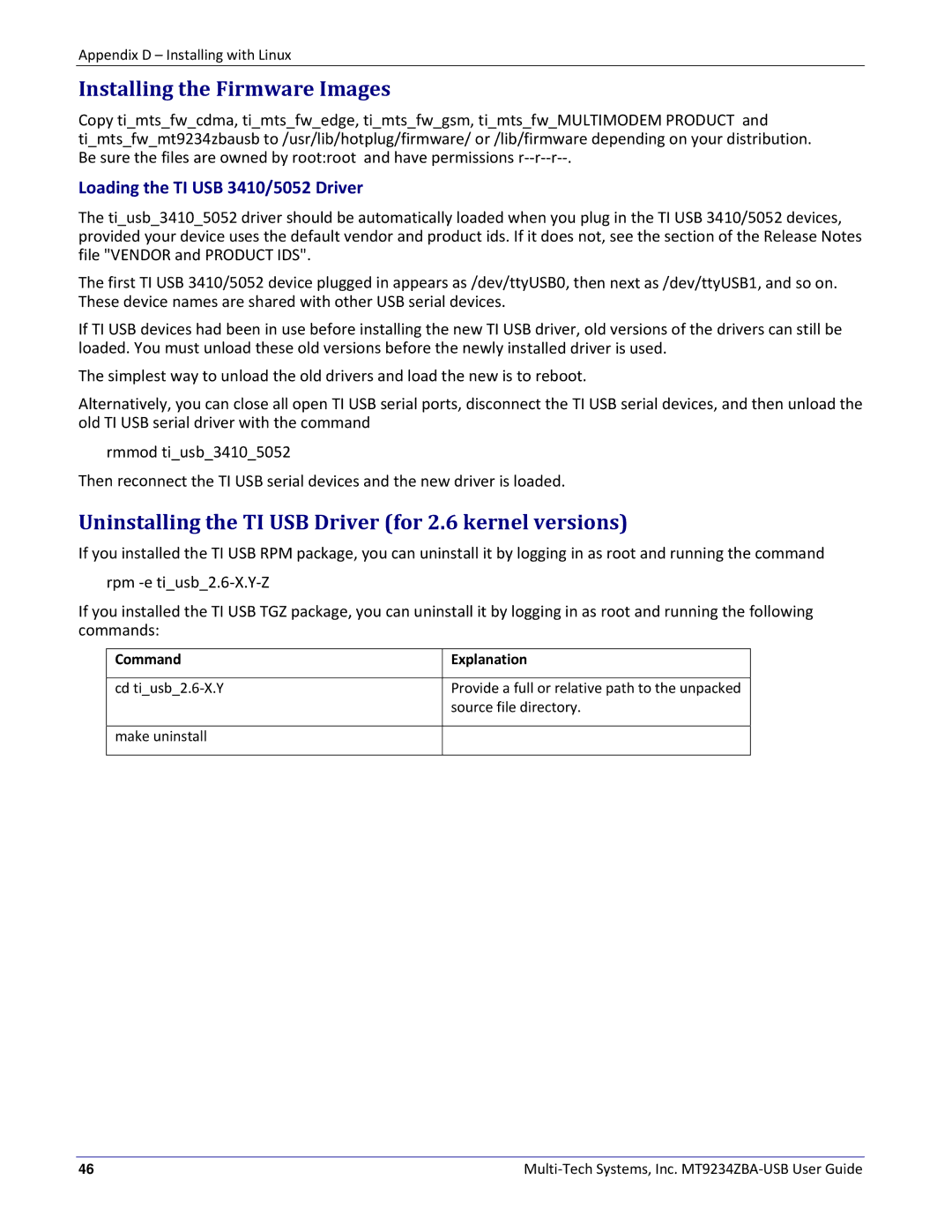 Multitech MT9234ZBA-USB manual Installing the Firmware Images, Loading the TI USB 3410/5052 Driver 