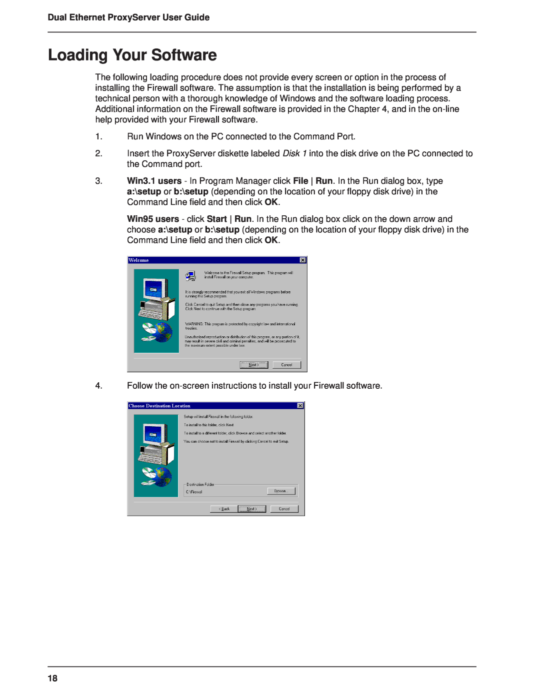Multitech MTPSR1-120 manual Loading Your Software, Dual Ethernet ProxyServer User Guide 