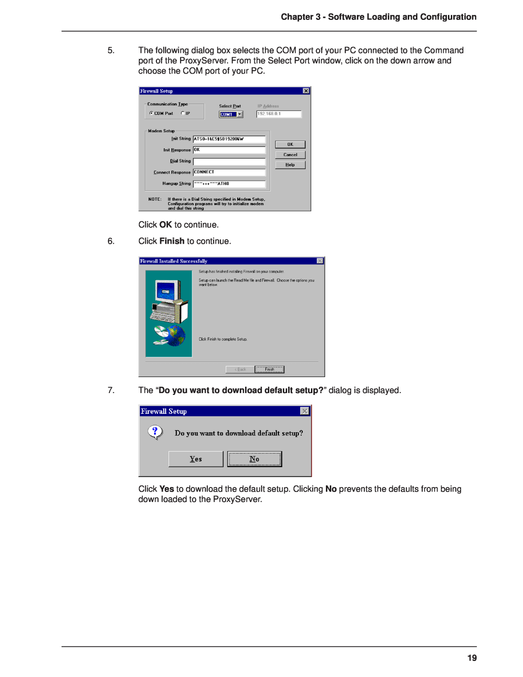 Multitech MTPSR1-120 Software Loading and Configuration, The “Do you want to download default setup?” dialog is displayed 