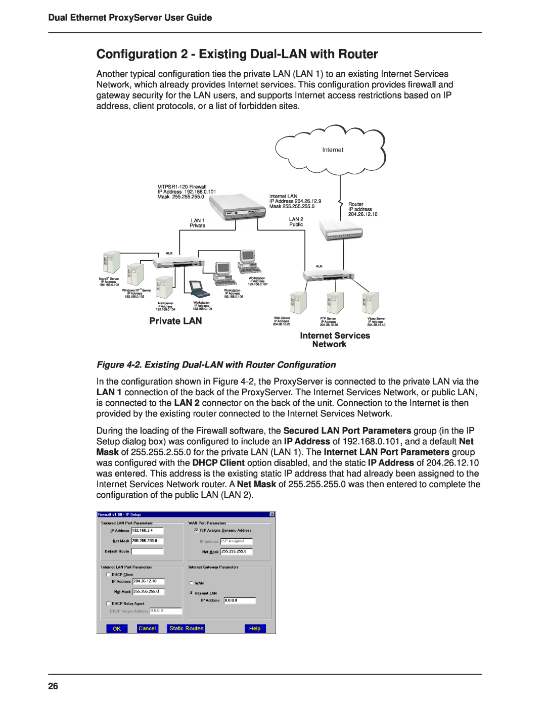 Multitech MTPSR1-120 manual Configuration 2 - Existing Dual-LAN with Router, 2. Existing Dual-LAN with Router Configuration 