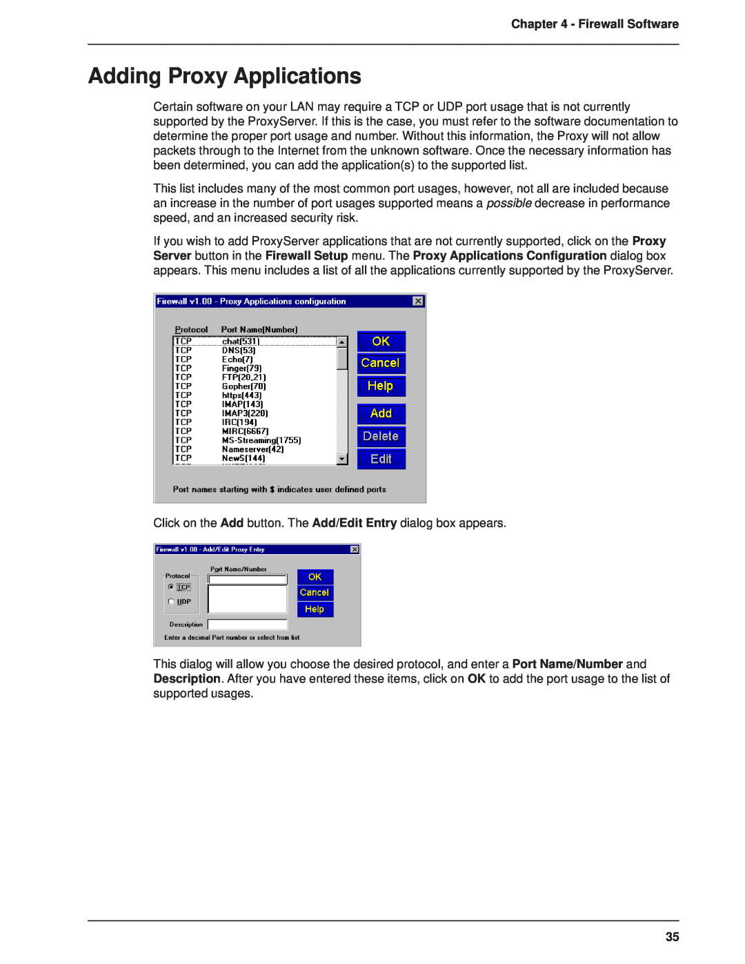 Multitech MTPSR1-120 manual Adding Proxy Applications, Firewall Software 