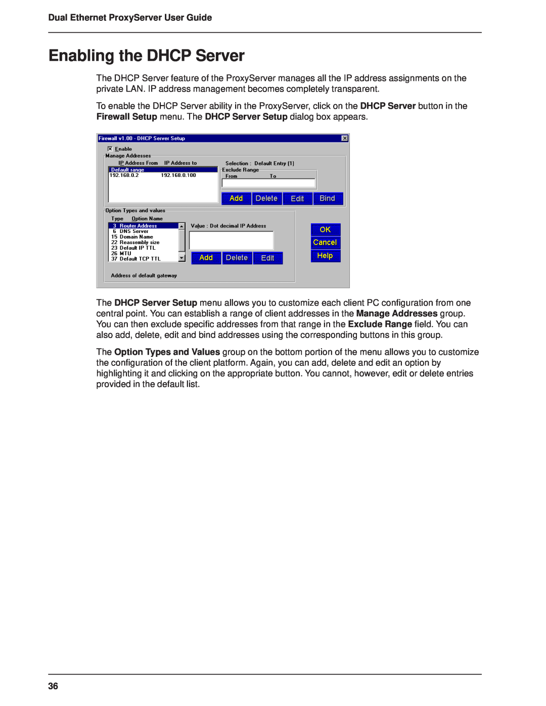 Multitech MTPSR1-120 manual Enabling the DHCP Server, Dual Ethernet ProxyServer User Guide 
