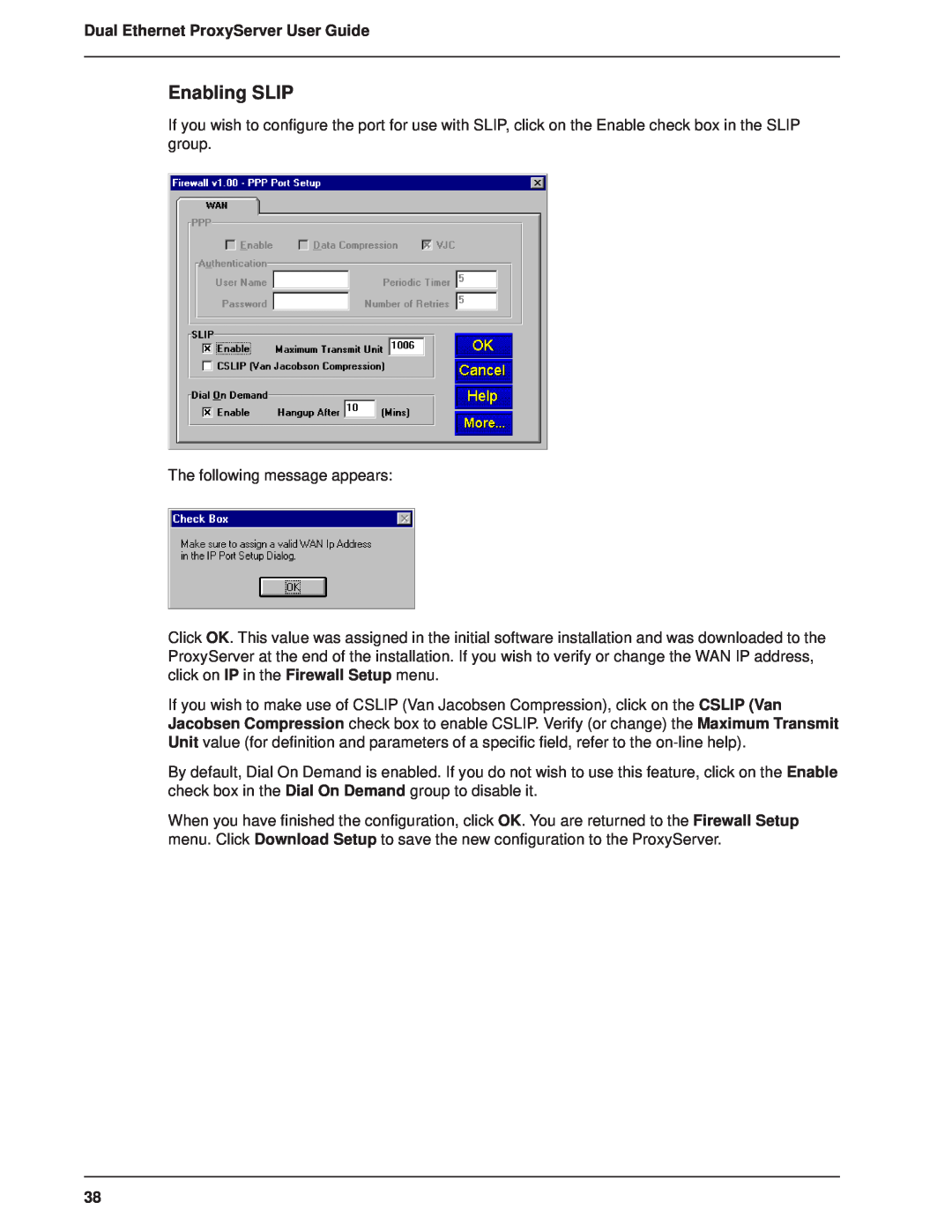 Multitech MTPSR1-120 manual Enabling SLIP, Dual Ethernet ProxyServer User Guide 