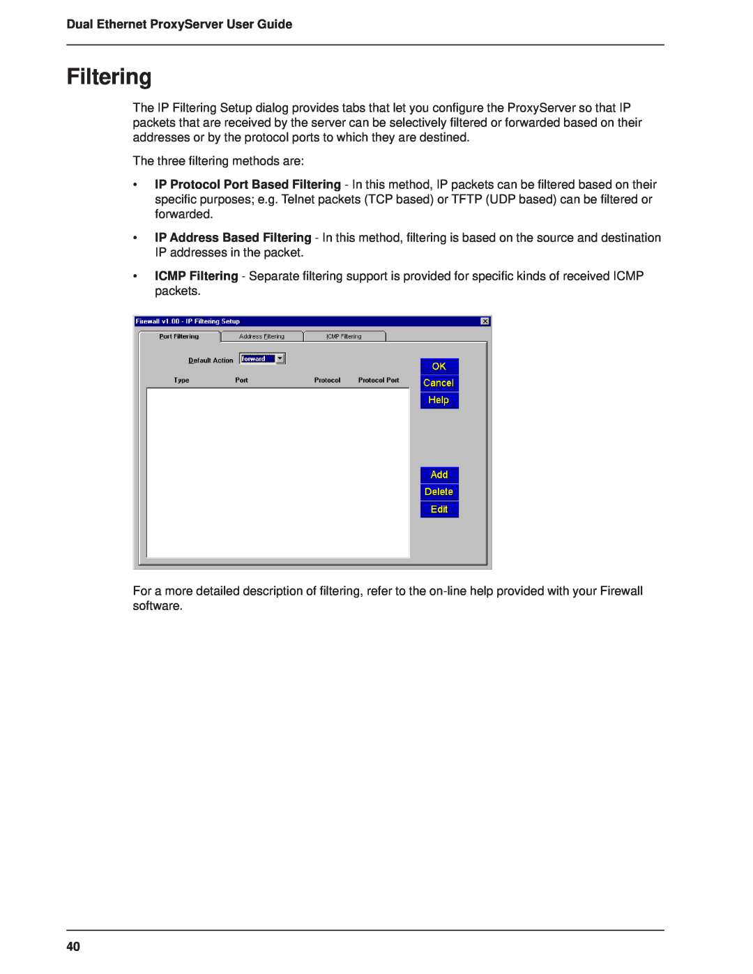 Multitech MTPSR1-120 manual Filtering, Dual Ethernet ProxyServer User Guide 