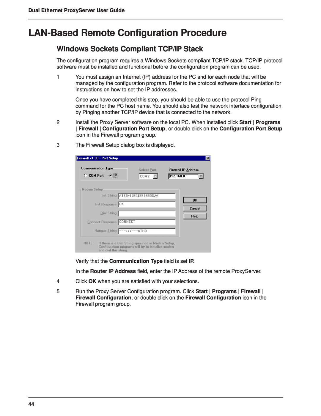 Multitech MTPSR1-120 manual LAN-Based Remote Configuration Procedure, Windows Sockets Compliant TCP/IP Stack 