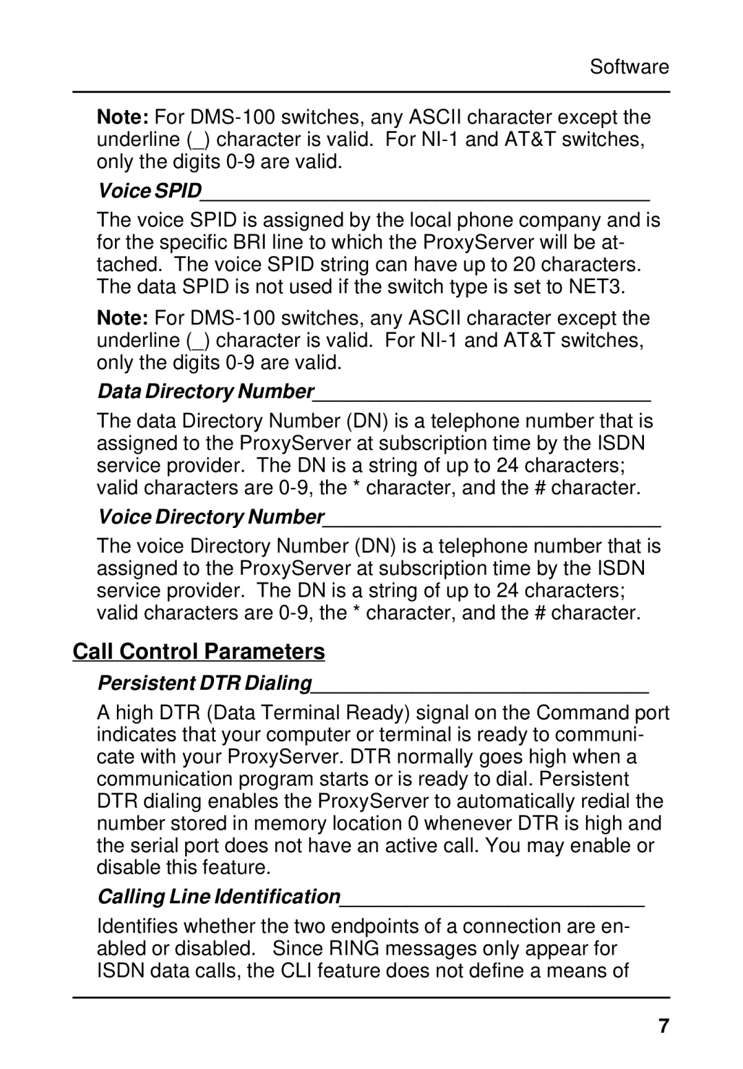 Multitech MTPSR1-202ST quick start Call Control Parameters,  Voice Spid 