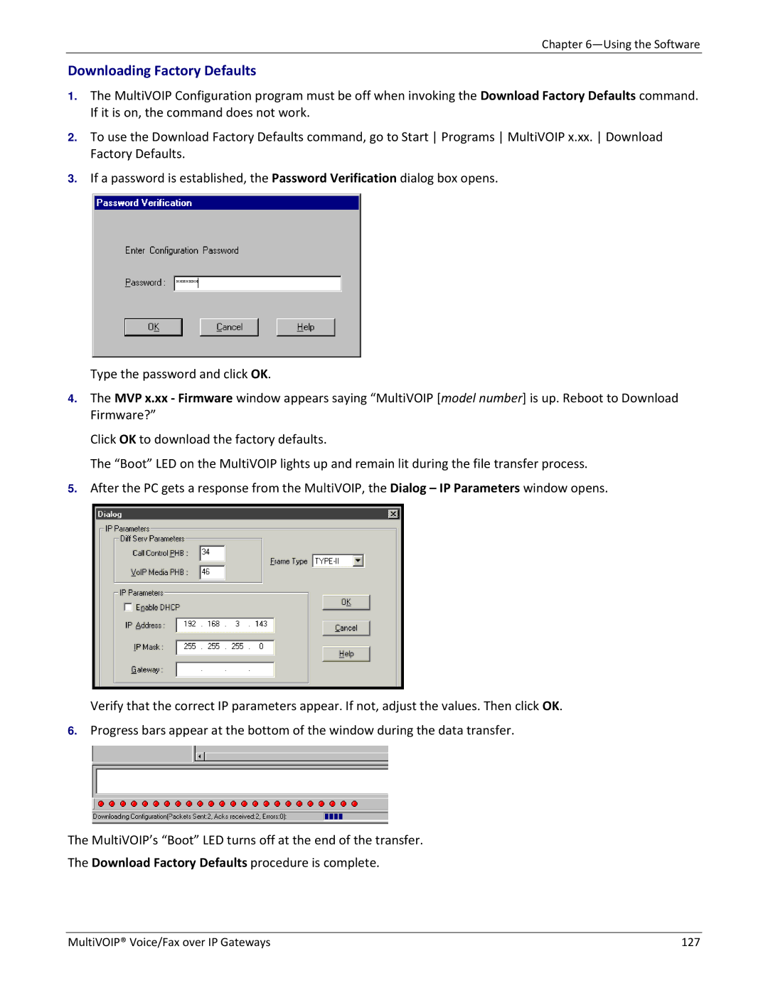 Multitech 810 MVP210, 810-FX, 810-SS MVP210, 410 manual Downloading Factory Defaults 