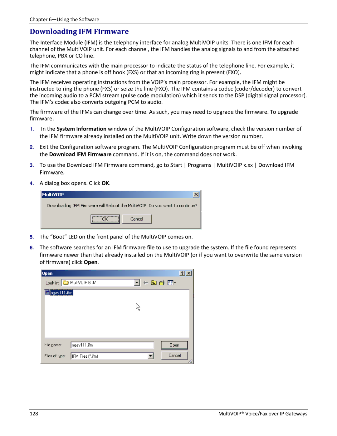 Multitech 810-SS MVP210, 810-FX, 810 MVP210, 410 manual Downloading IFM Firmware, MultiVOIP Voice/Fax over IP Gateways 