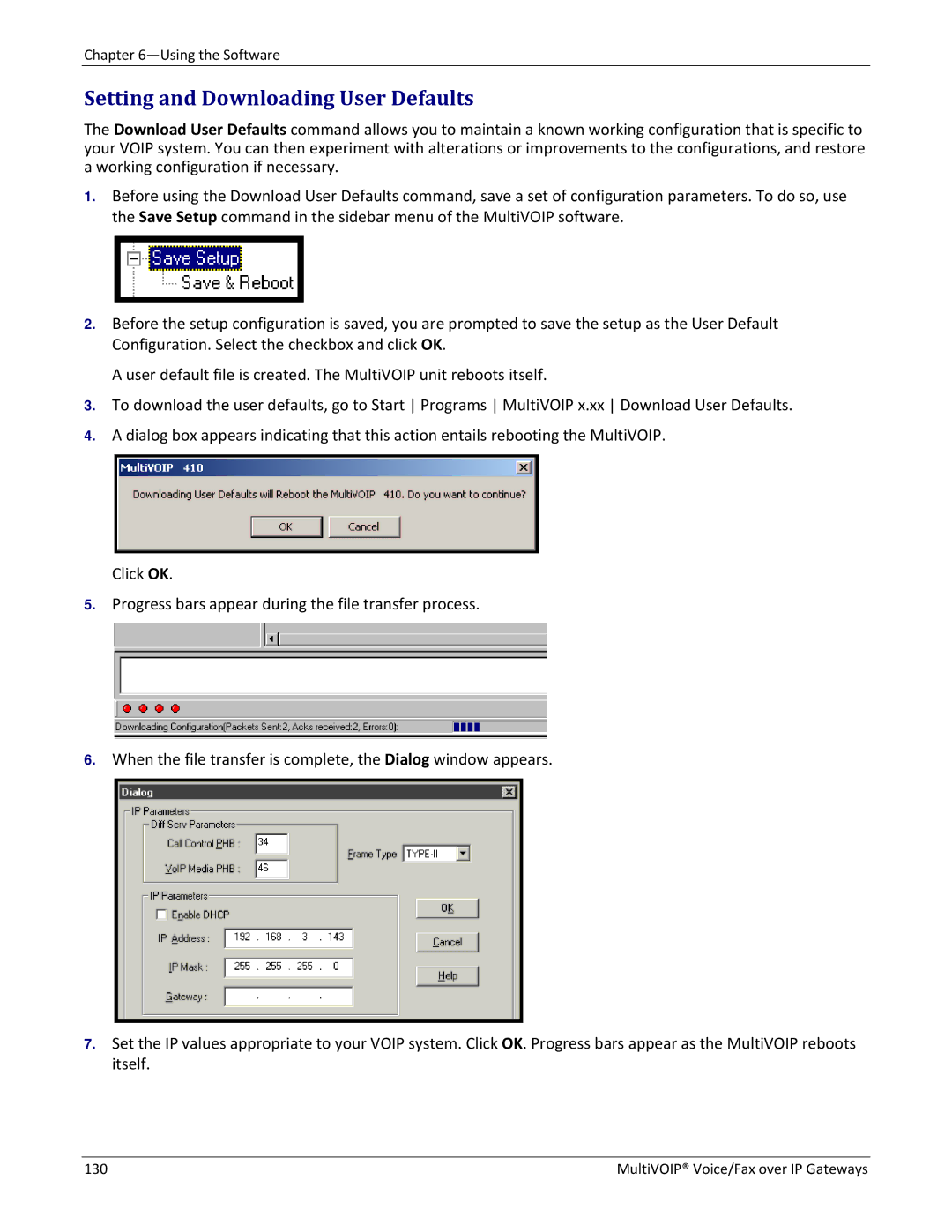 Multitech 810-FX, 810 MVP210, 810-SS MVP210 Setting and Downloading User Defaults, MultiVOIP Voice/Fax over IP Gateways 