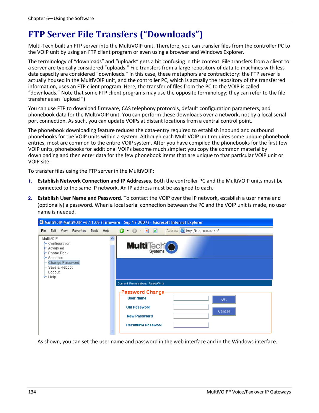 Multitech 410, 810-FX, 810 MVP210 manual FTP Server File Transfers Downloads, MultiVOIP Voice/Fax over IP Gateways 