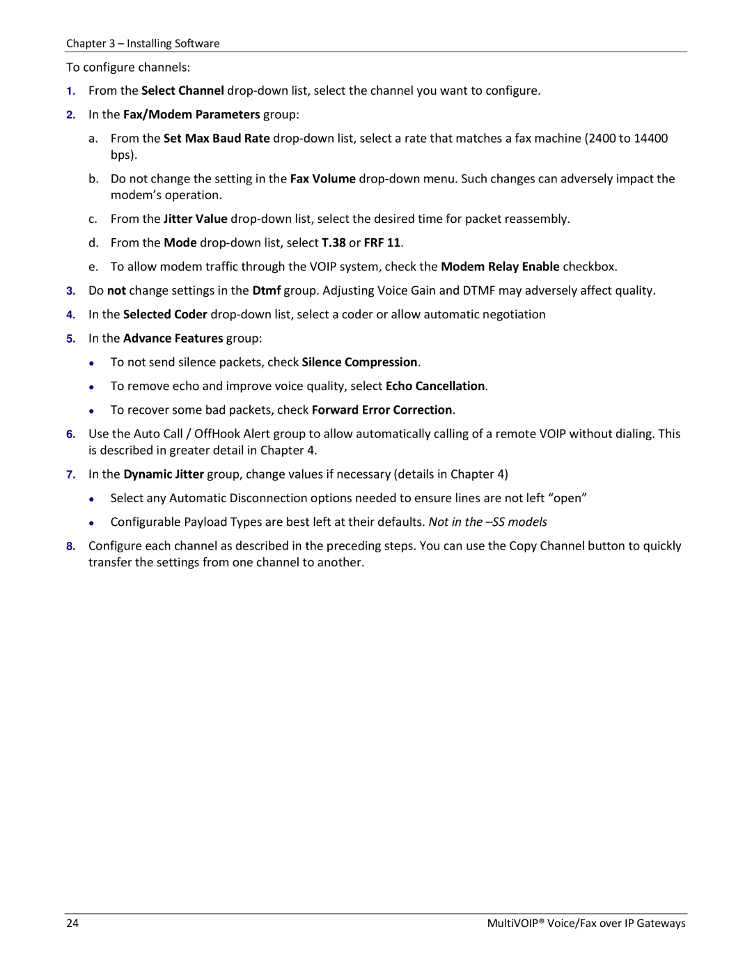 Multitech 410, 810-FX, 810 MVP210, 810-SS MVP210 manual Fax/Modem Parameters group 