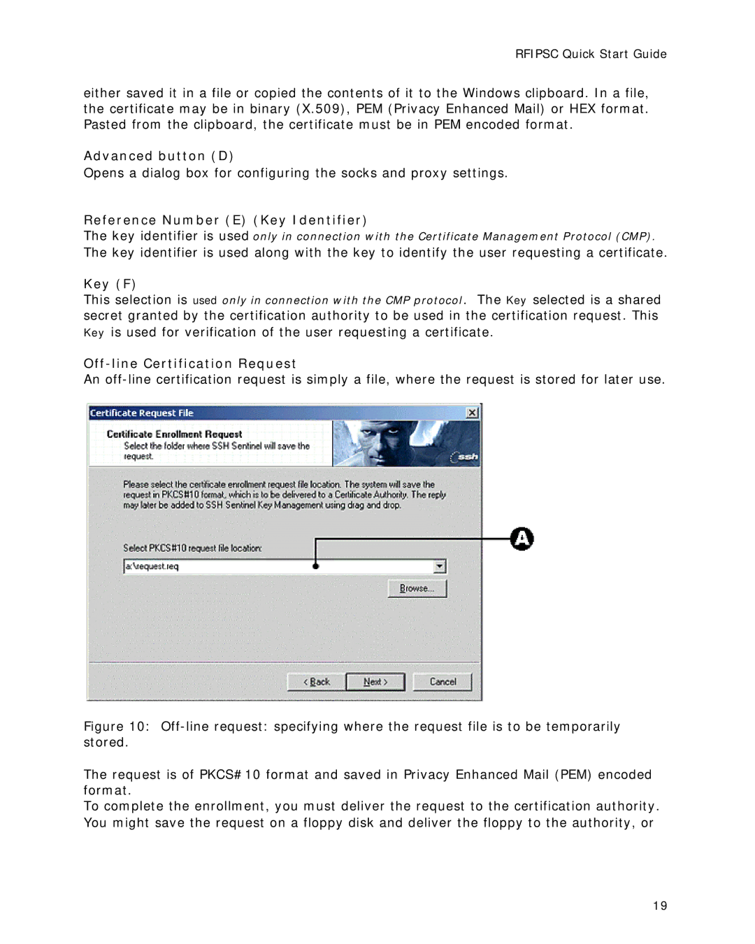 Multitech RFIPSC-10 Advanced button D, Reference Number E Key Identifier, Key F, Off-line Certification Request 