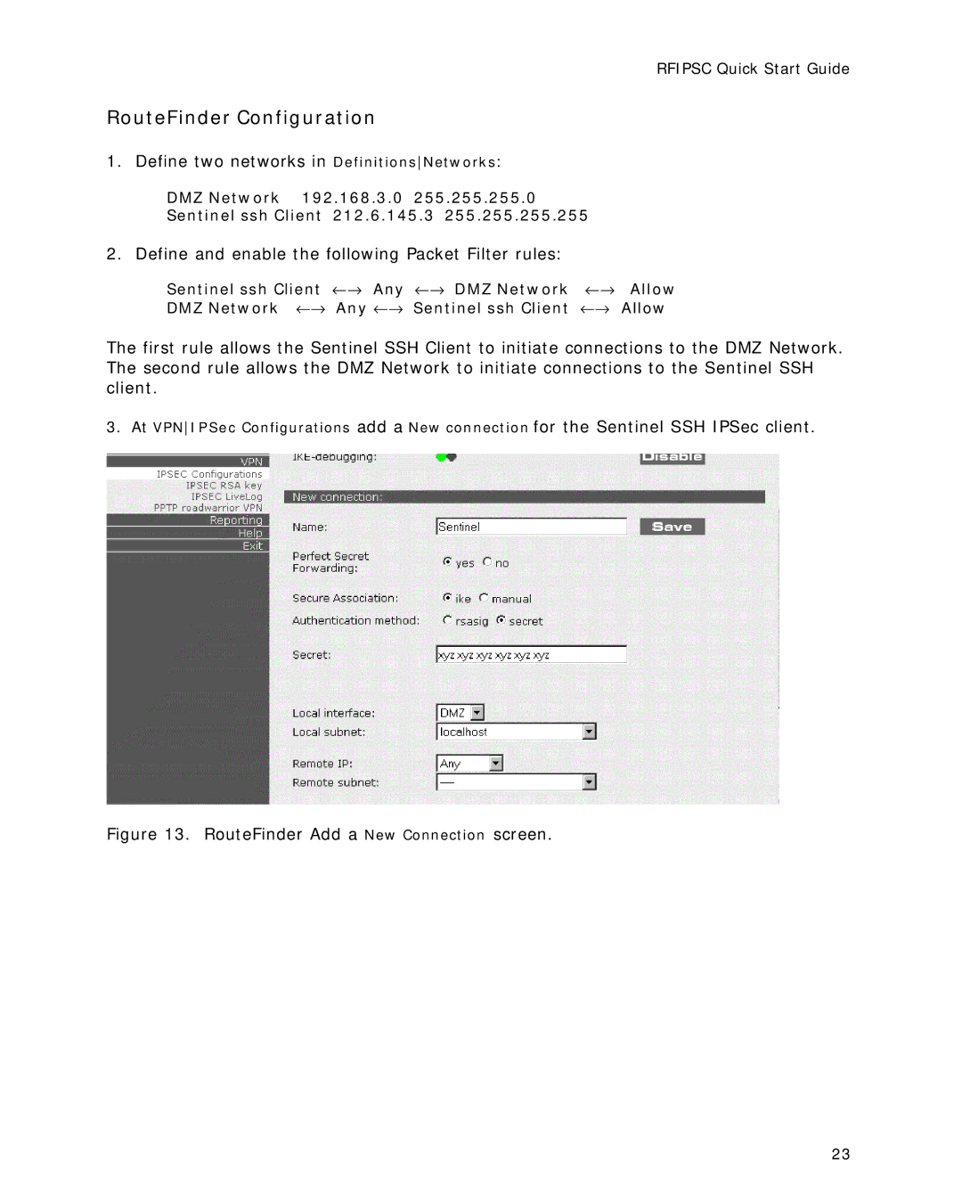 Multitech RFIPSC-10, RFIPSC-50 RouteFinder Configuration, Define and enable the following Packet Filter rules 