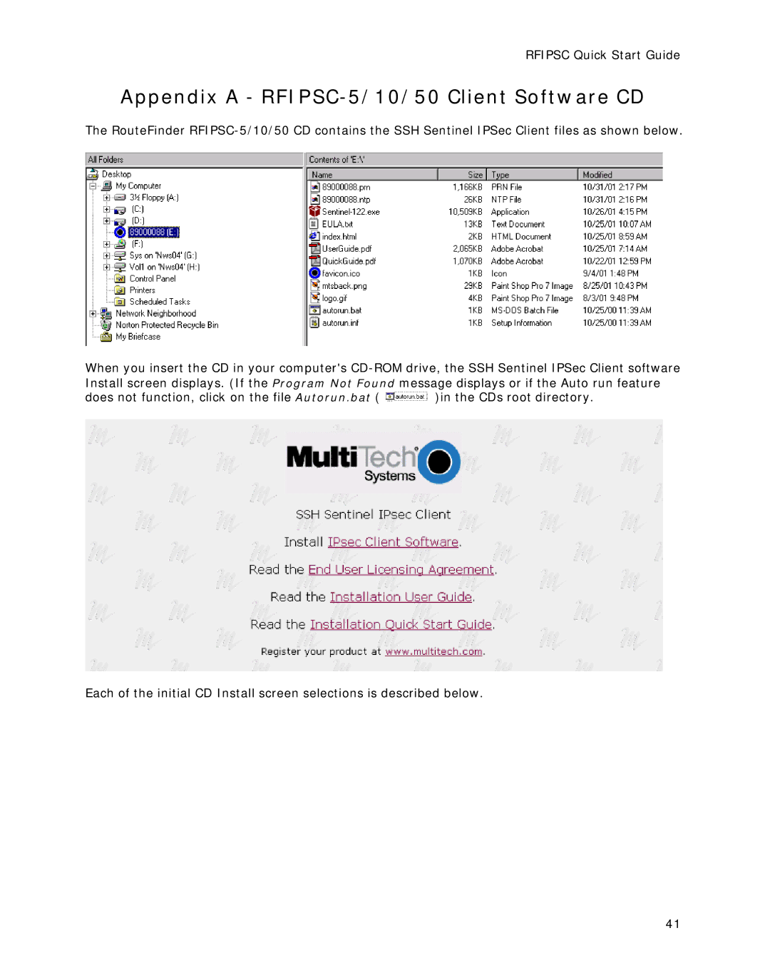 Multitech RFIPSC-10, RFIPSC-50 quick start Appendix a RFIPSC-5/10/50 Client Software CD 
