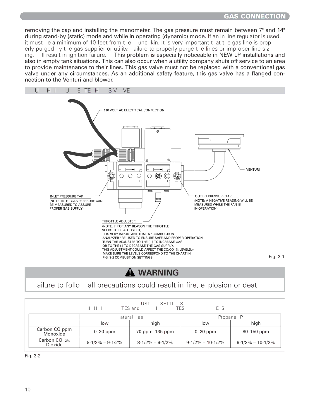 Munchkin 399M manual Munchkin Burnertech GAS Valve, Combustion Settings 