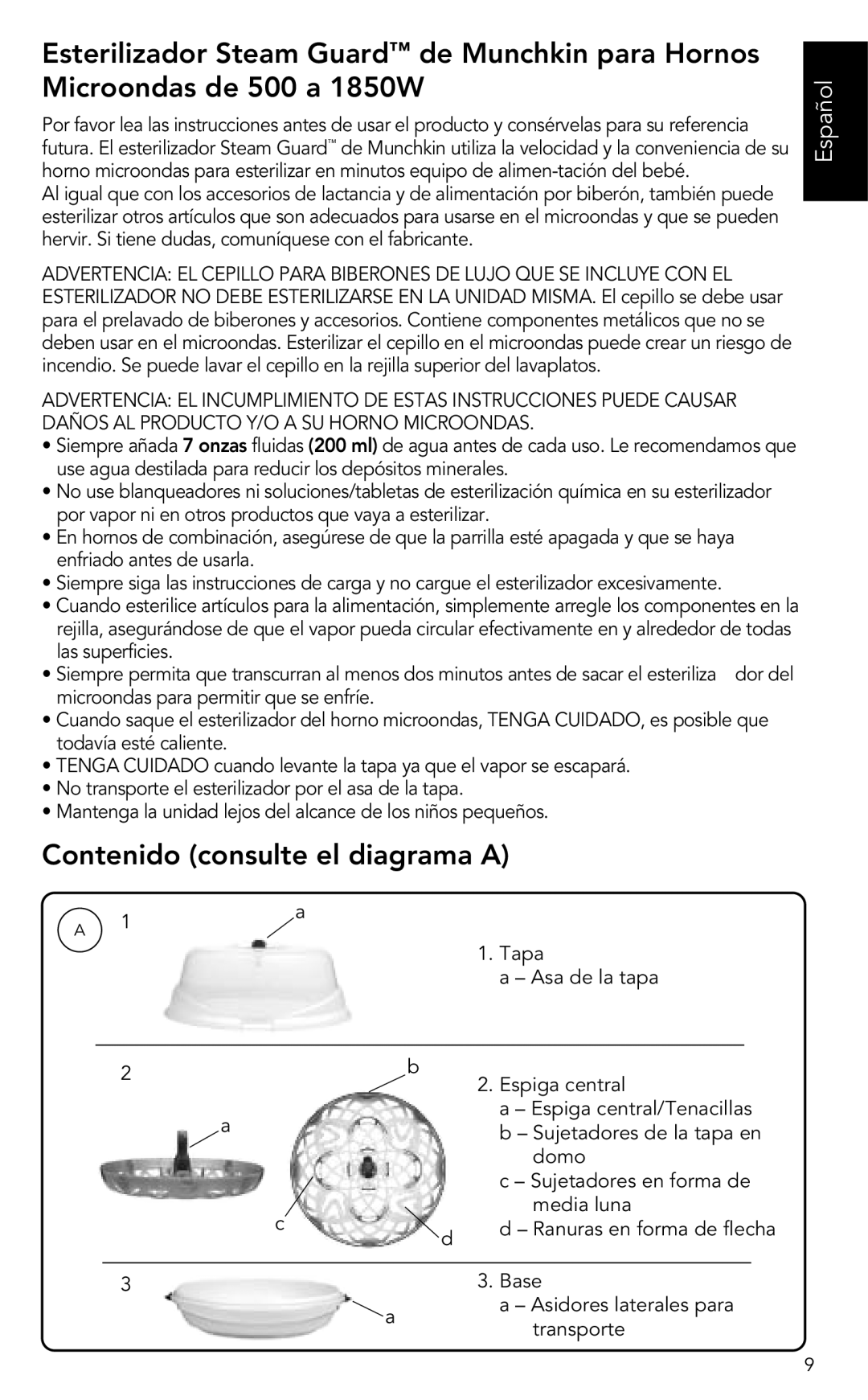 Munchkin Baby Accessories manual Contenido consulte el diagrama a, Español 