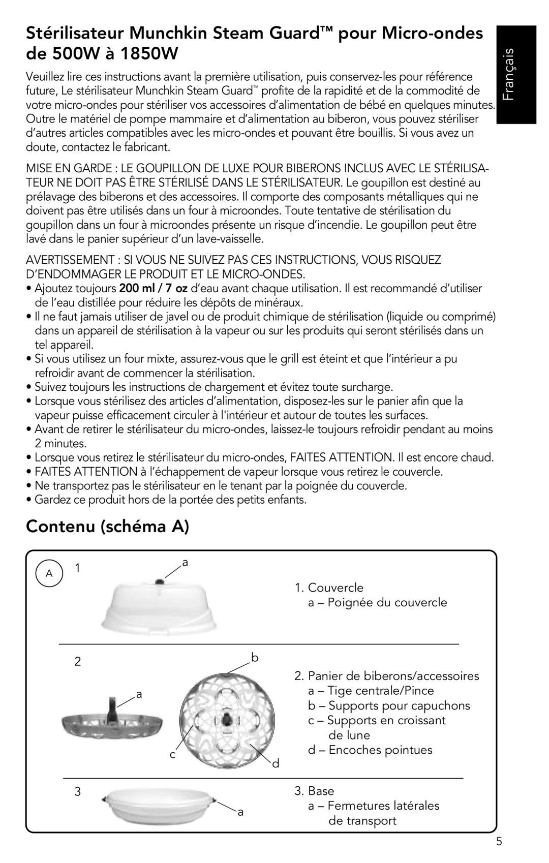 Munchkin Baby Accessories manual Contenu schéma a 