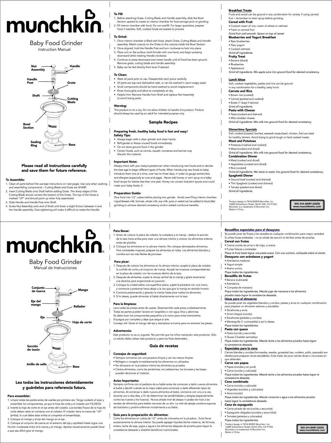 Munchkin Baby Food Grinder manual 