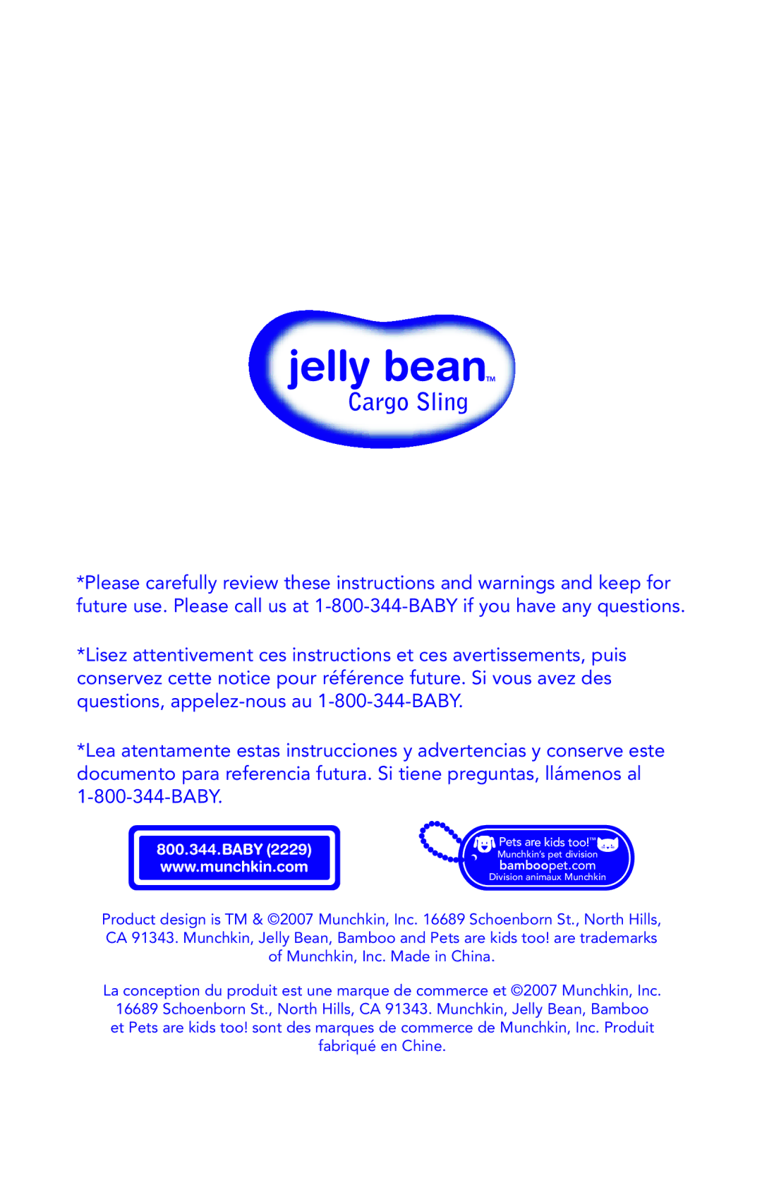 Munchkin Cargo Sling owner manual Jelly bean 