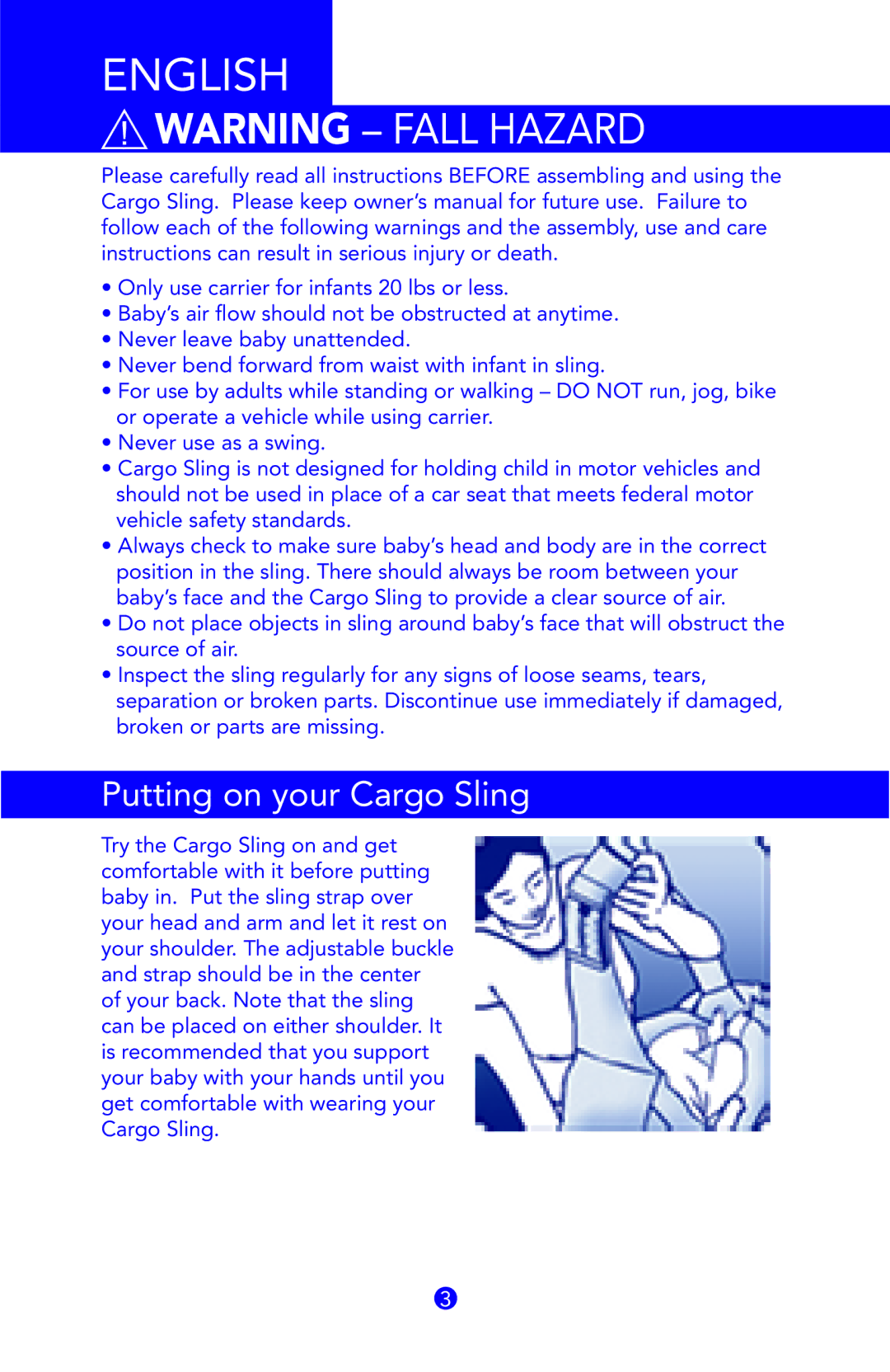 Munchkin owner manual English, Putting on your Cargo Sling 