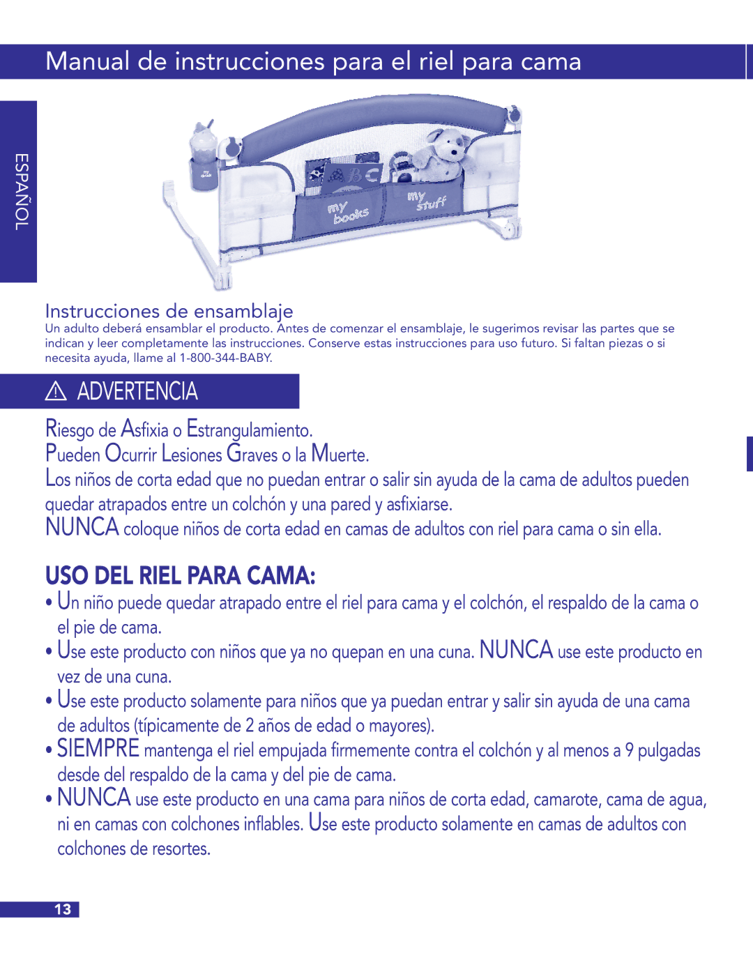 Munchkin Crib instruction manual Instrucciones de ensamblaje, Quedar atrapados entre un colchón y una pared y asfixiarse 