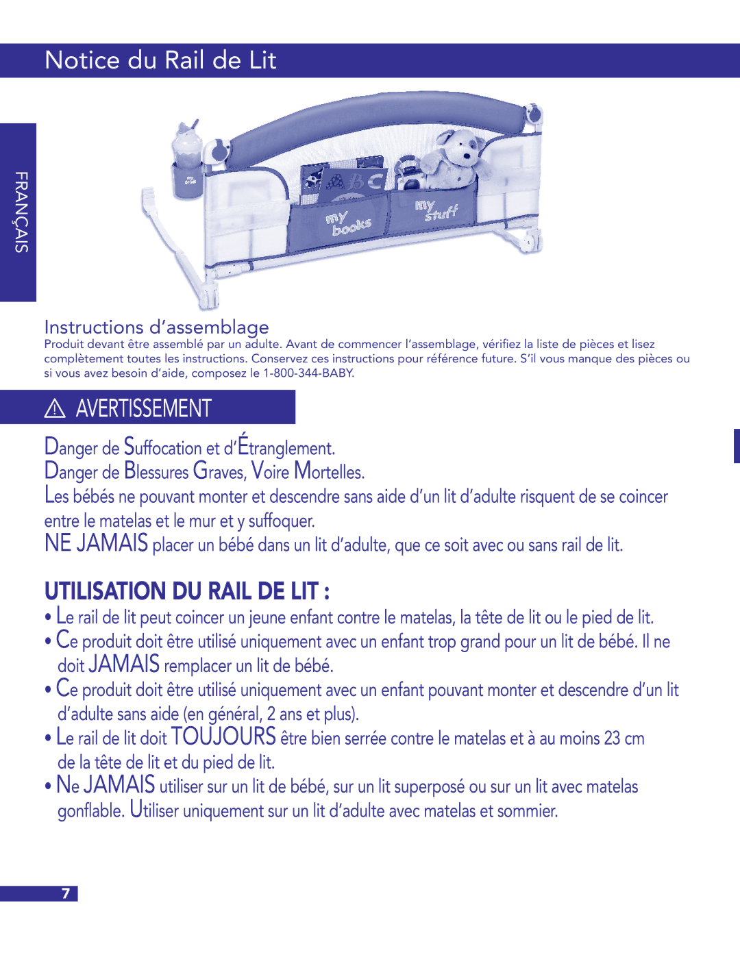 Munchkin Crib Instructions d’assemblage, Entre le matelas et le mur et y suffoquer, De la tête de lit et du pied de lit 