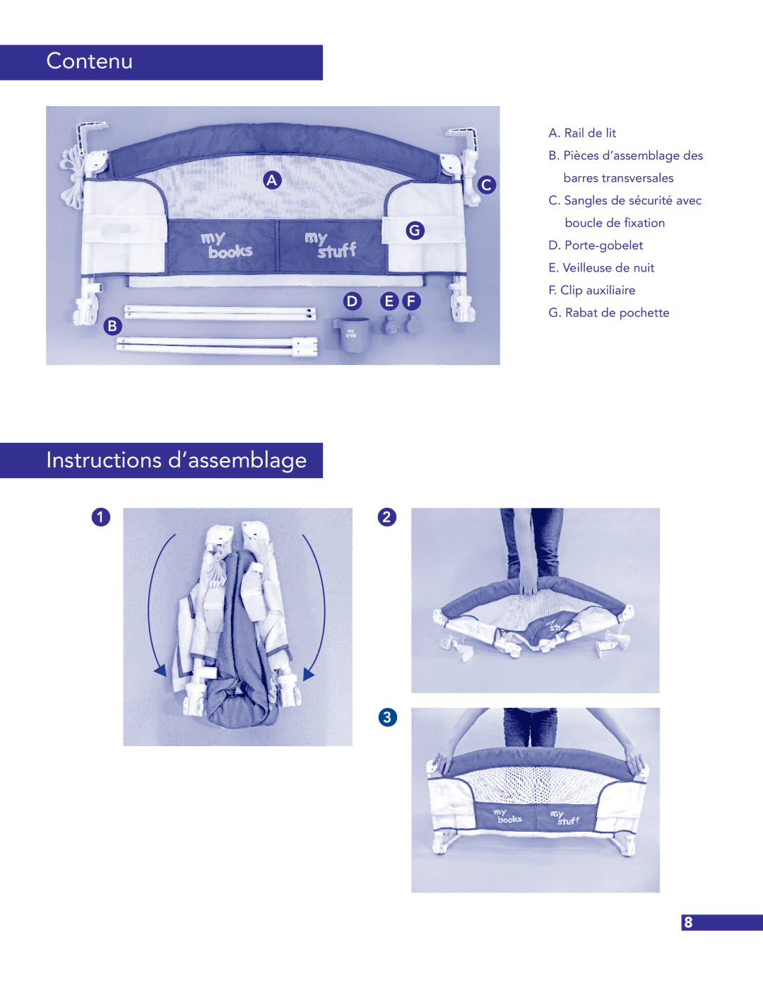 Munchkin Crib instruction manual Contenu, Instructions d’assemblage 