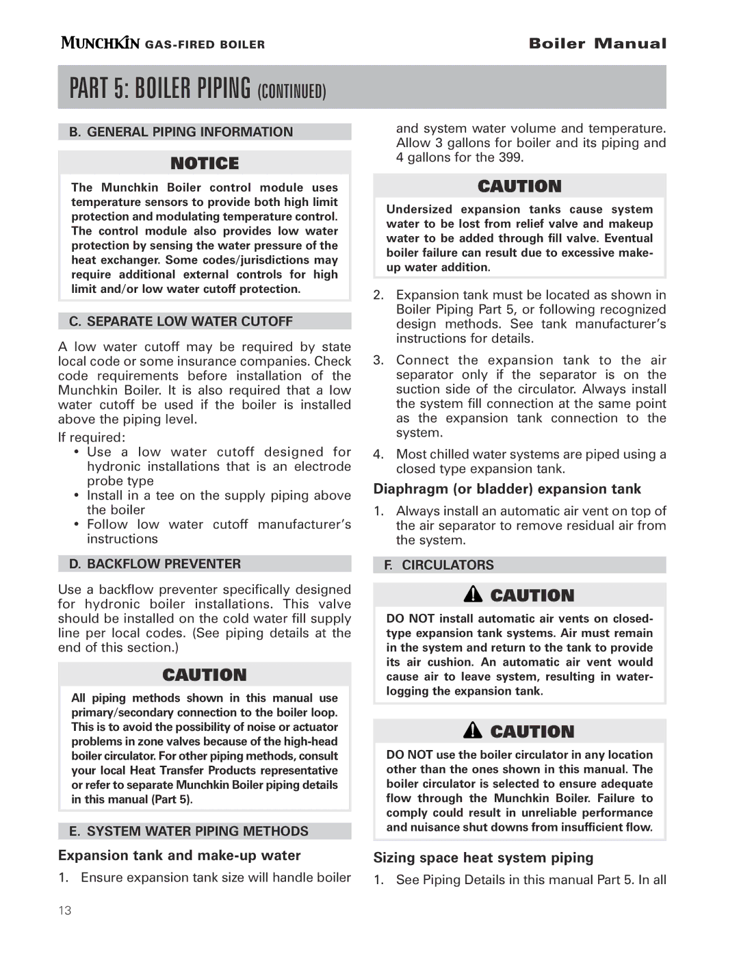 Munchkin Gas-Fired Hot Water Boiler manual Diaphragm or bladder expansion tank 