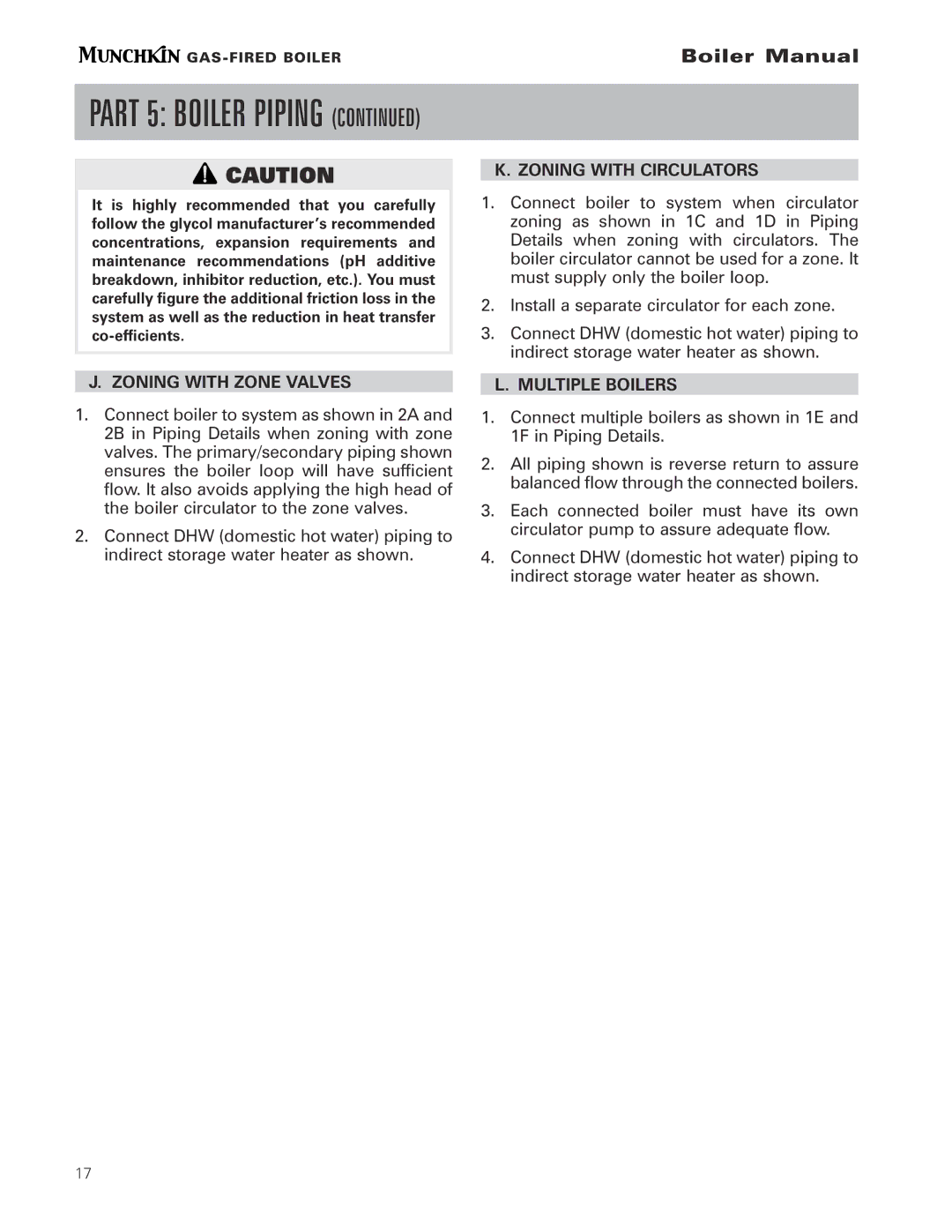 Munchkin Gas-Fired Hot Water Boiler manual Zoning with Zone Valves, Zoning with Circulators, Multiple Boilers 