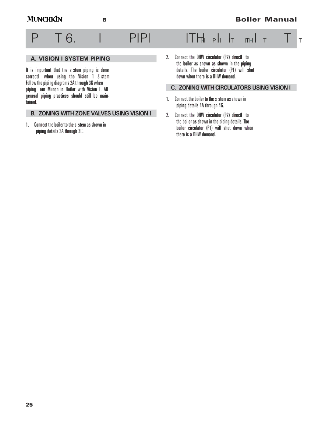 Munchkin Gas-Fired Hot Water Boiler manual Vision I System Piping, Zoning with Circulators Using Vision 