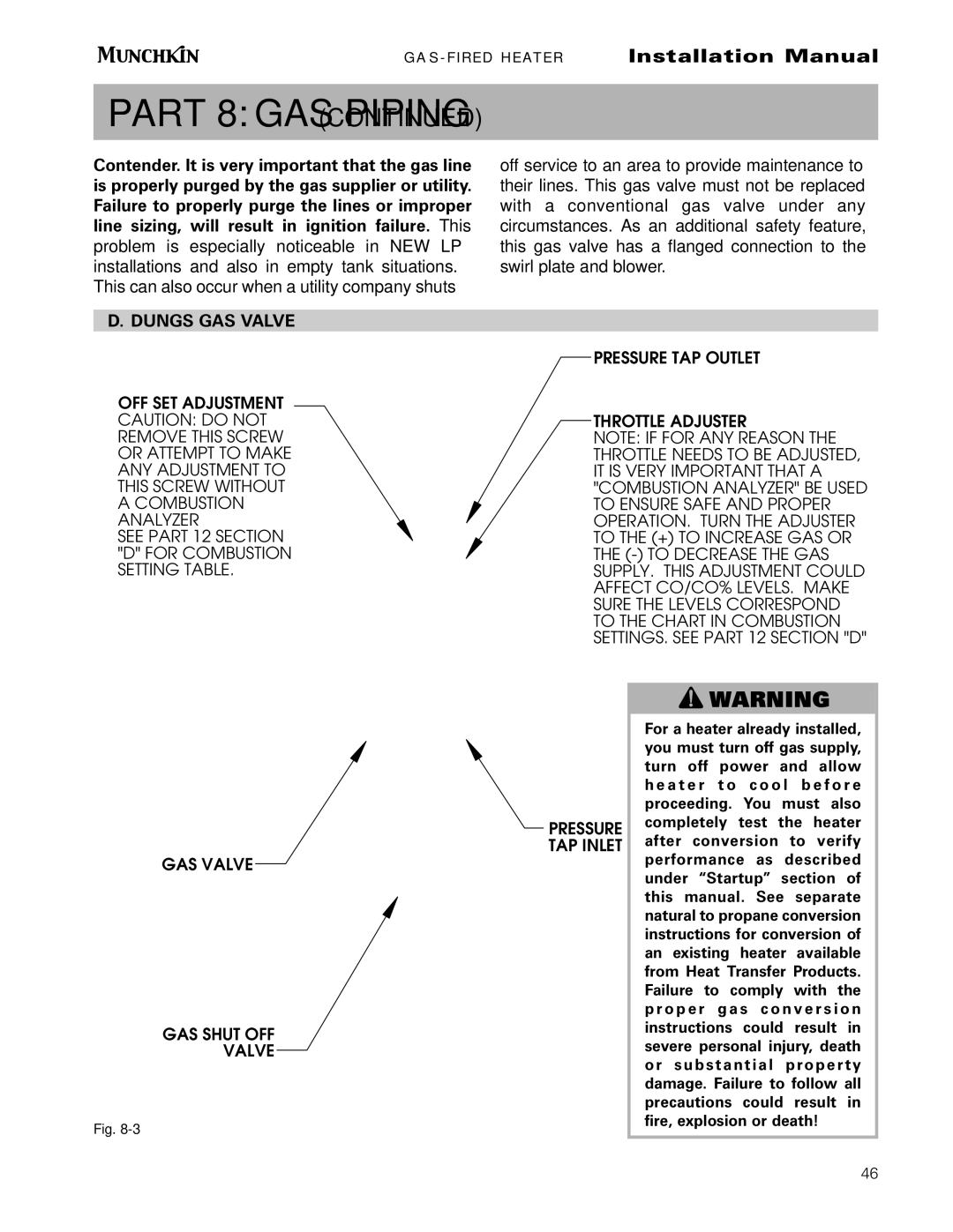 Munchkin Gas-Fired Hot Water Circulating Heater installation manual Dungs GAS Valve, TAP Inlet 