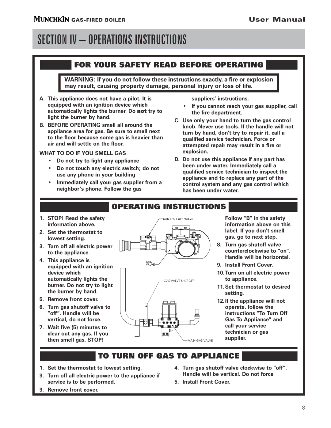 Munchkin pmn user manual Section IV Operations Instructions, For Your Safety Read Before Operating 