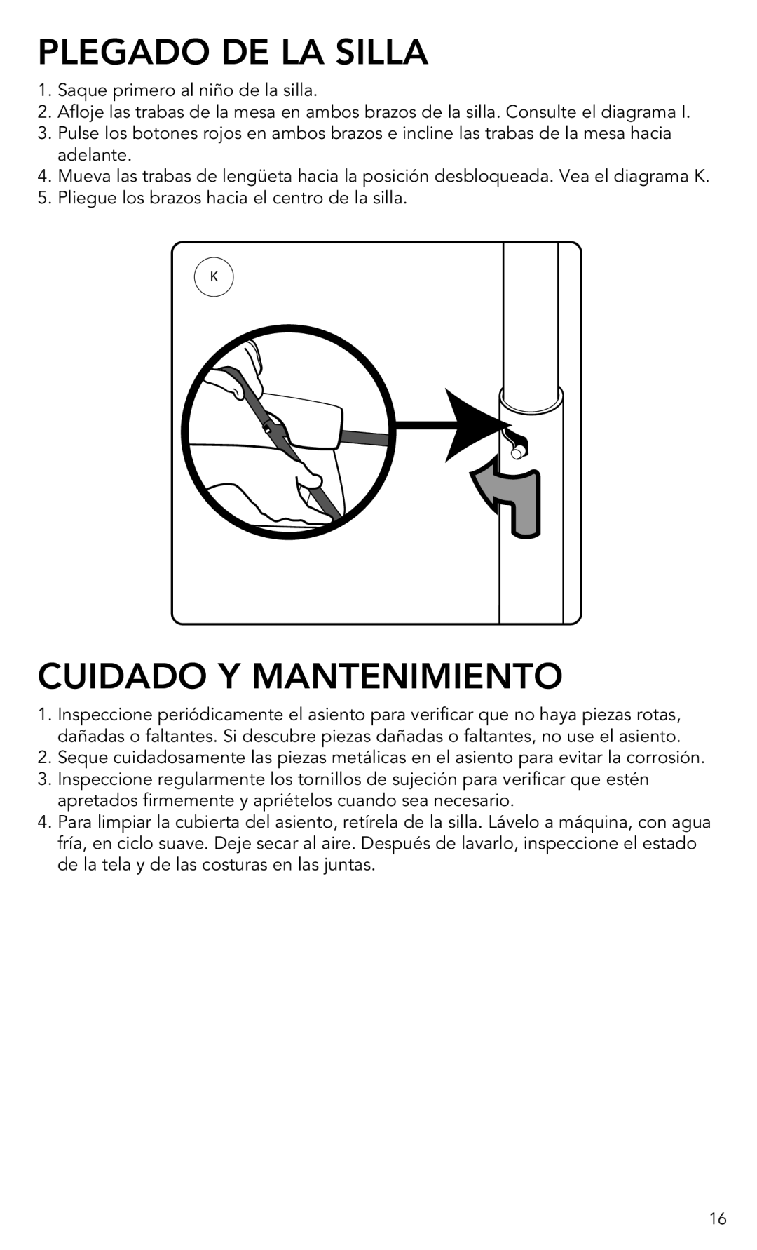 Munchkin Portable Hook-On Chair manual Plegado DE LA Silla, Cuidado Y Mantenimiento 