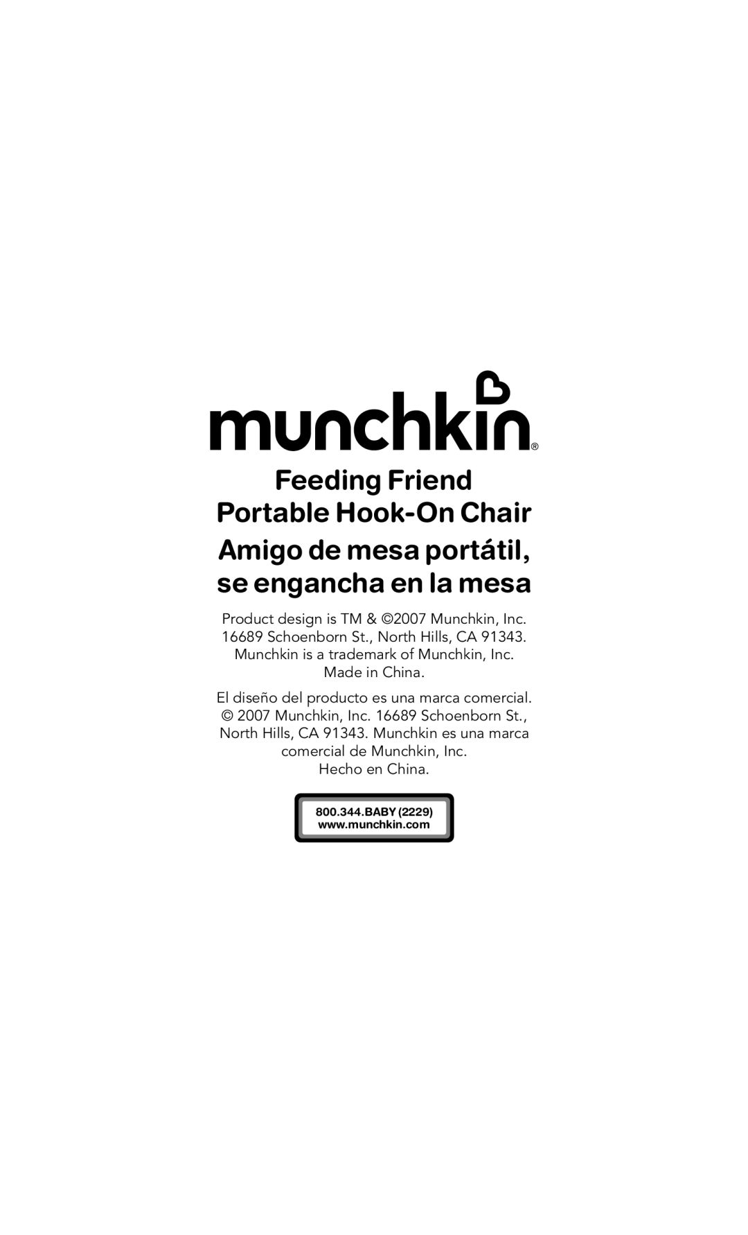 Munchkin Portable Hook-On Chair manual Comercial de Munchkin, Inc Hecho en China 