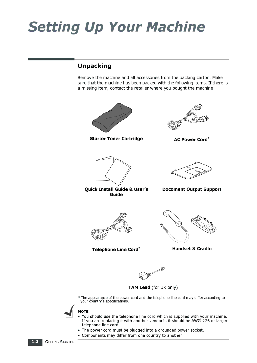 Muratec F-112 user manual Unpacking, TAM Lead for UK only 