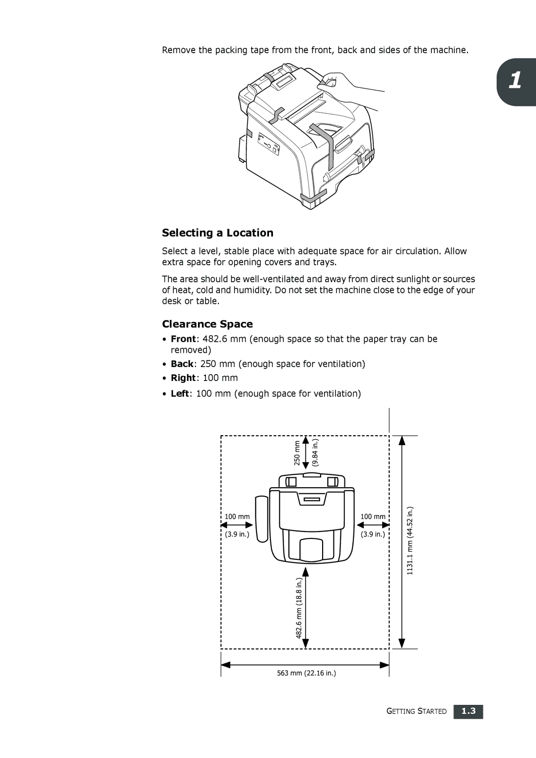 Muratec F-112 user manual Selecting a Location, Clearance Space 