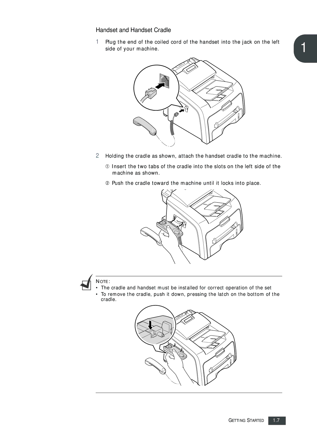 Muratec F-112 user manual Handset and Handset Cradle 