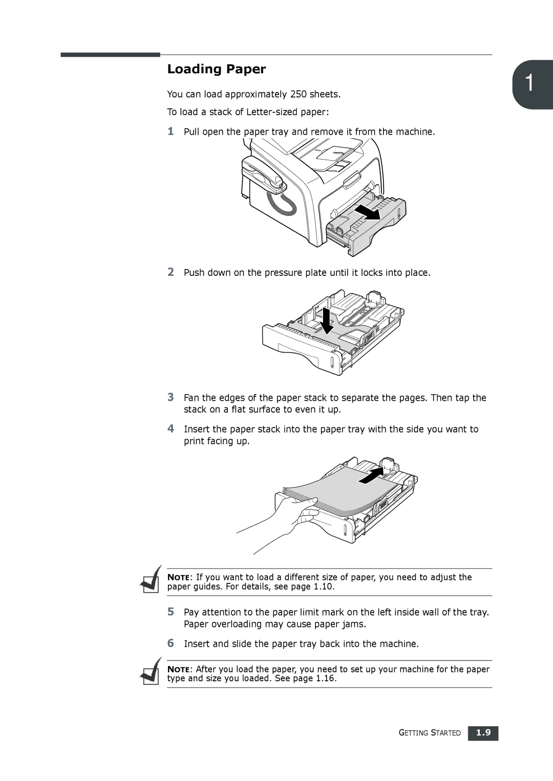 Muratec F-112 user manual Loading Paper, You can load approximately 250 sheets 