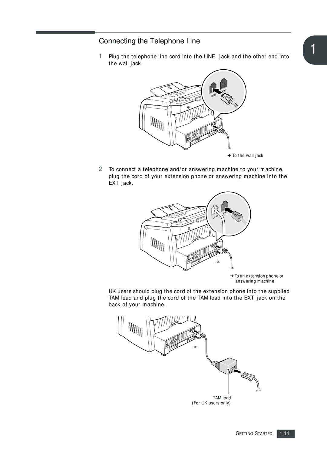 Muratec F-112 user manual Connecting the Telephone Line, Wall jack 