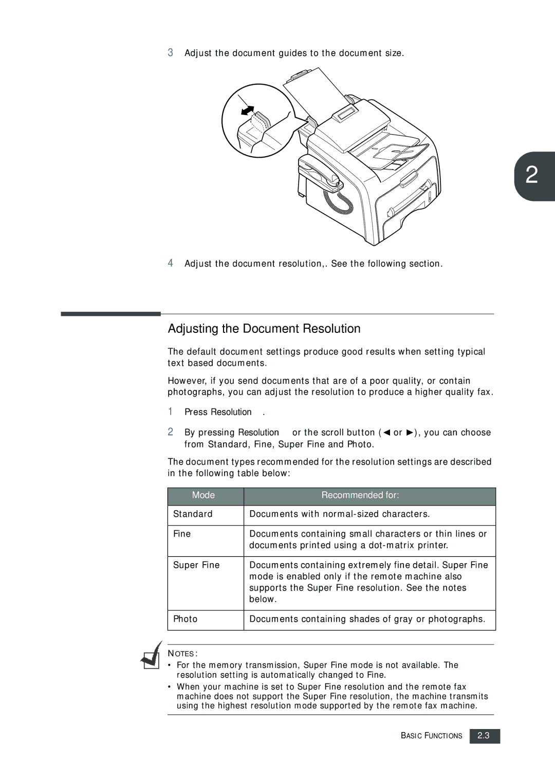 Muratec F-112 user manual Adjusting the Document Resolution, Mode Recommended for 