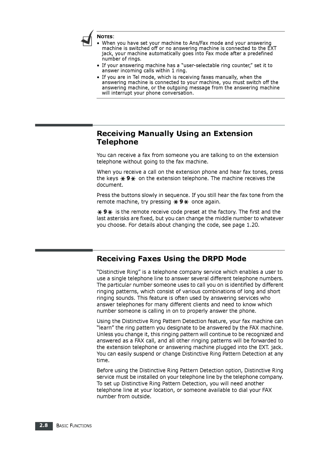 Muratec F-112 user manual Receiving Manually Using an Extension Telephone, Receiving Faxes Using the Drpd Mode 