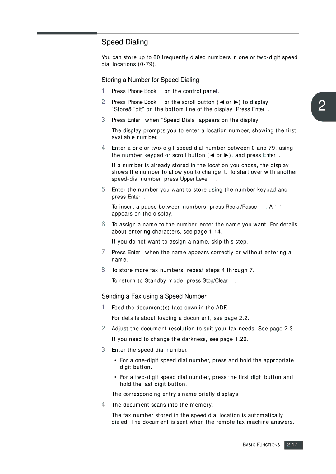 Muratec F-112 user manual Storing a Number for Speed Dialing 