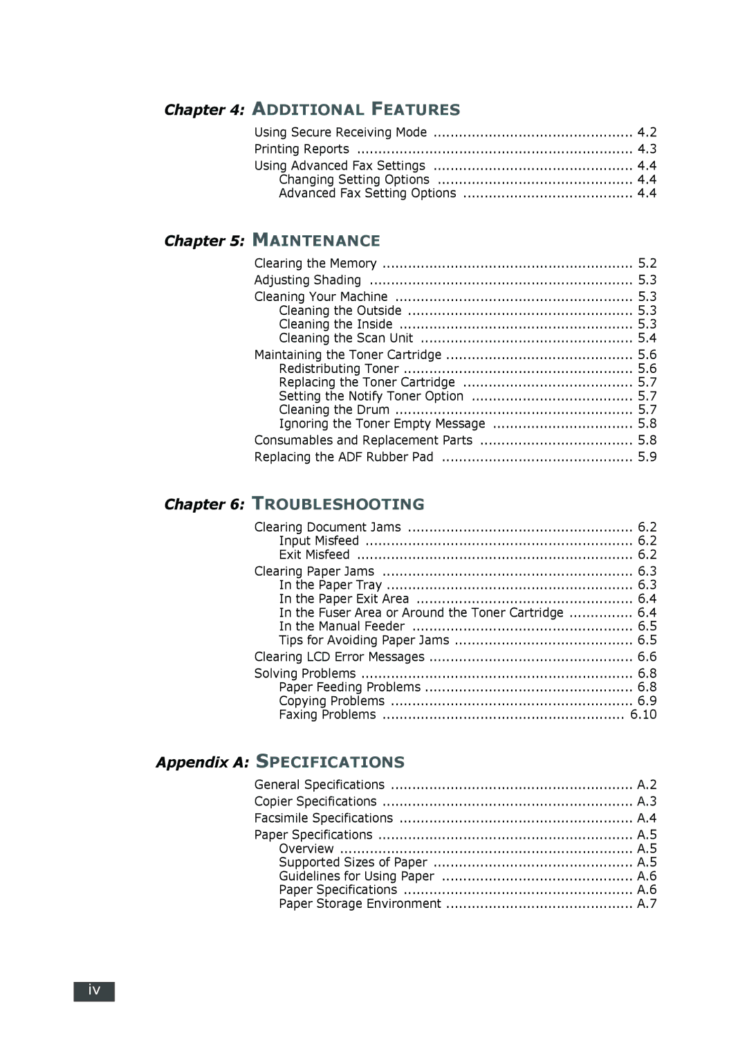 Muratec F-112 user manual Changing Setting Options Advanced Fax Setting Options, Input Misfeed Exit Misfeed 