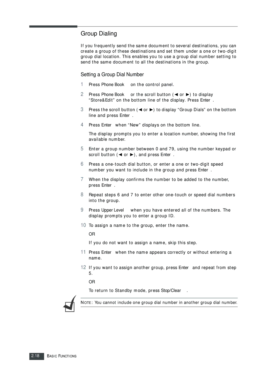 Muratec F-112 user manual Group Dialing, Setting a Group Dial Number, Line and press Enter 