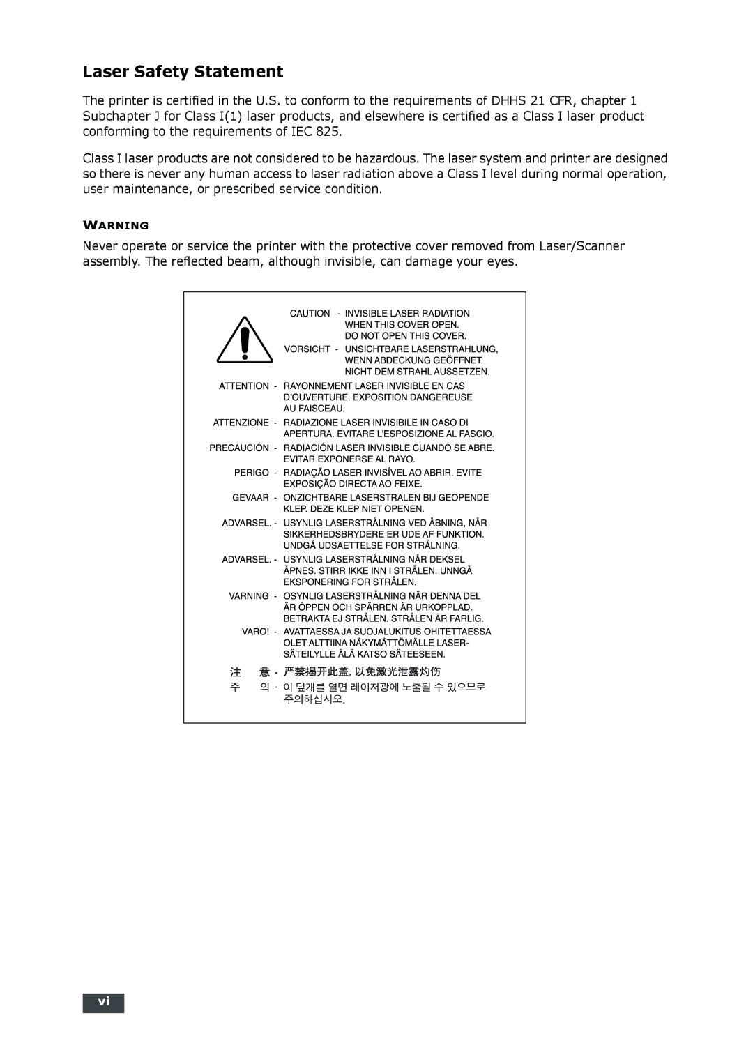 Muratec F-112 user manual Laser Safety Statement 