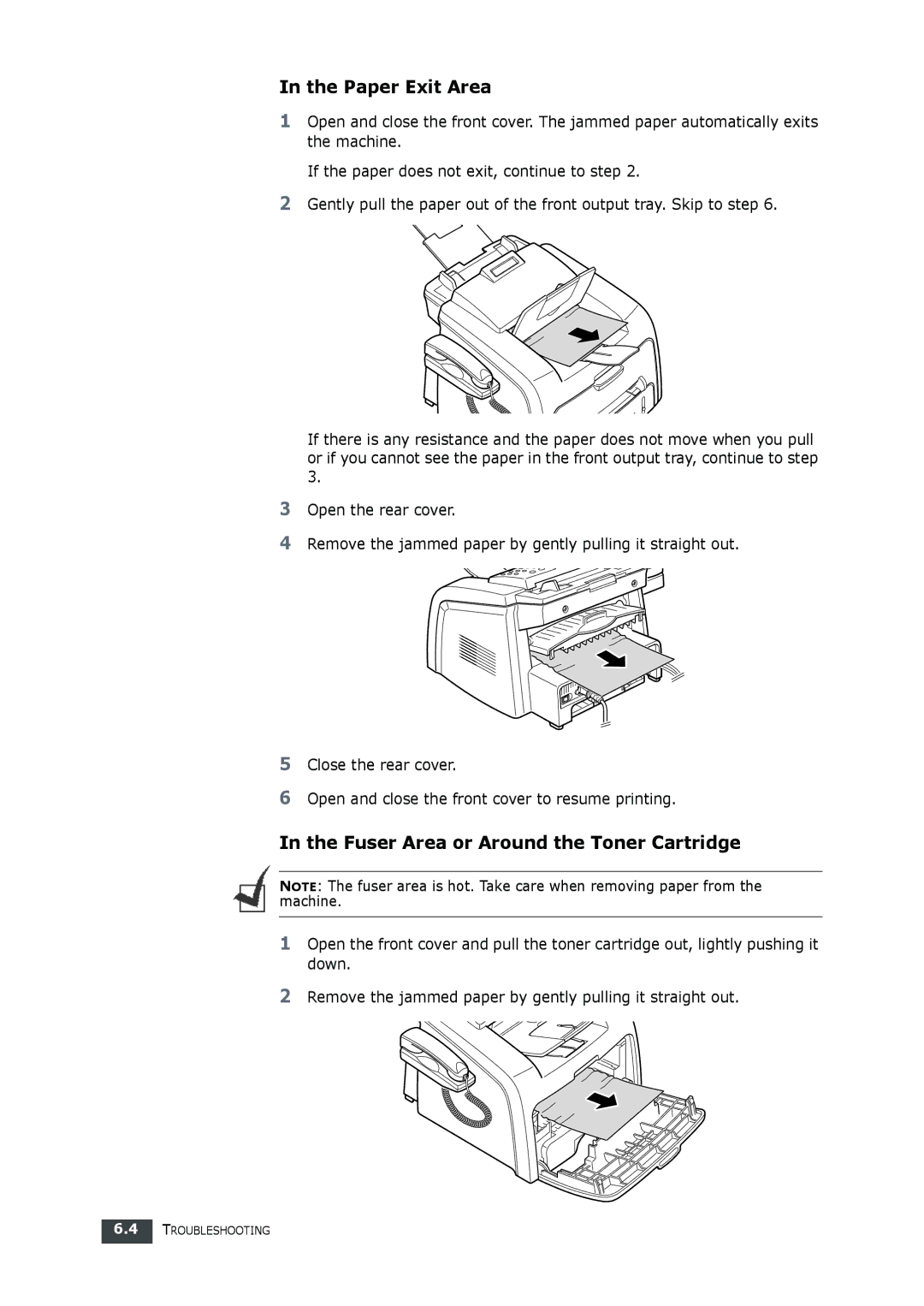 Muratec F-112 user manual Paper Exit Area, Fuser Area or Around the Toner Cartridge 