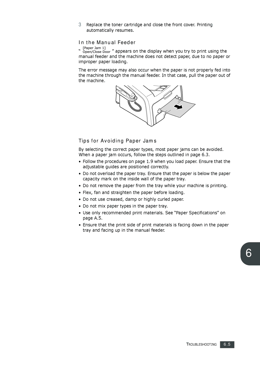 Muratec F-112 user manual Manual Feeder, Tips for Avoiding Paper Jams 