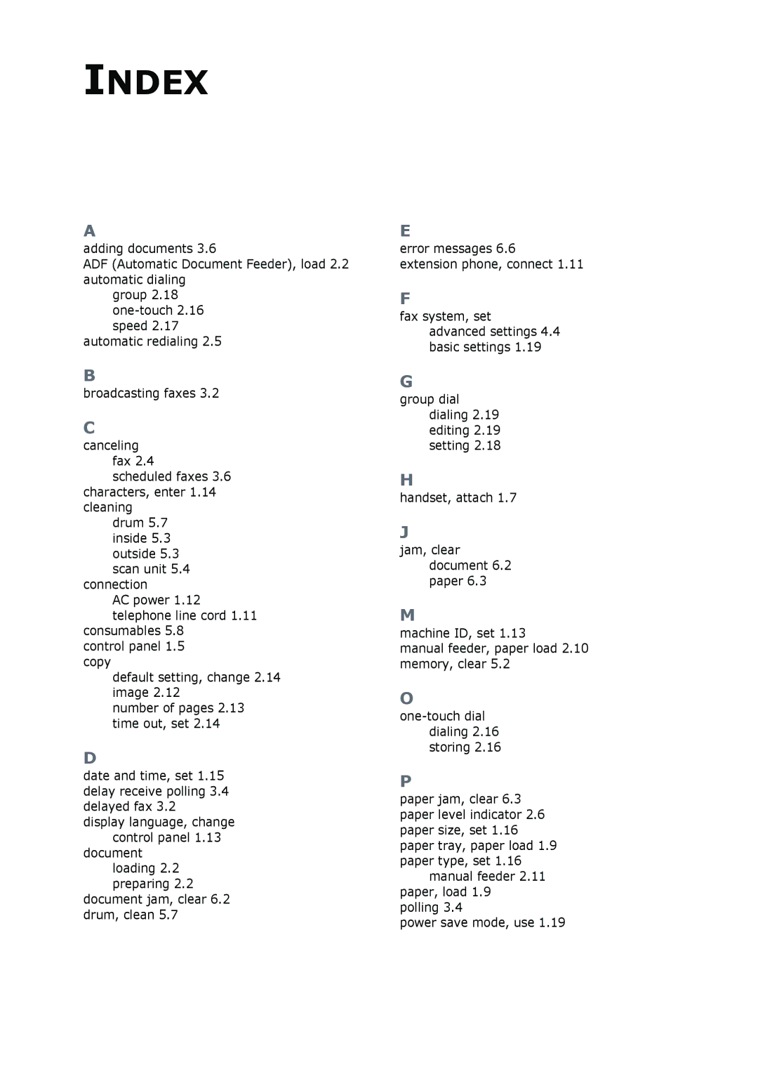 Muratec F-112 user manual Index 