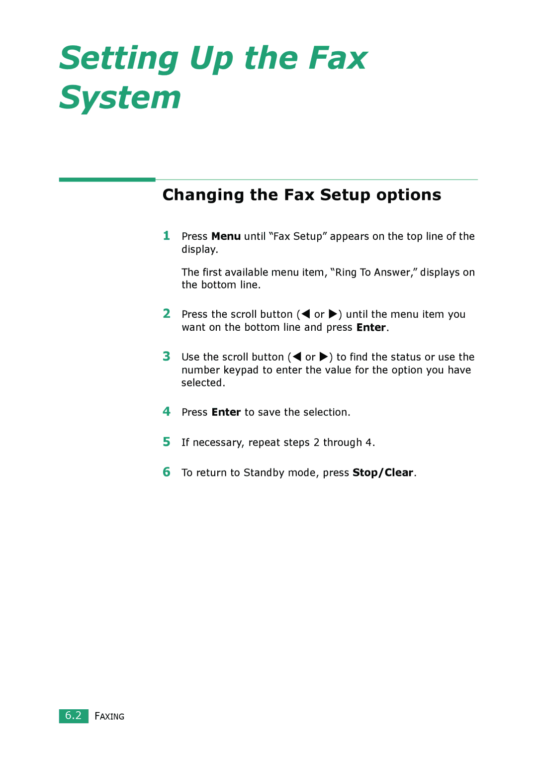 Muratec F-114 Series manual Setting Up the Fax System, Changing the Fax Setup options 